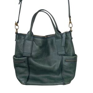 FOSSIL Emerson Satchel Green Pebbled Leather Bag Purse Gold Hardware Crossbody